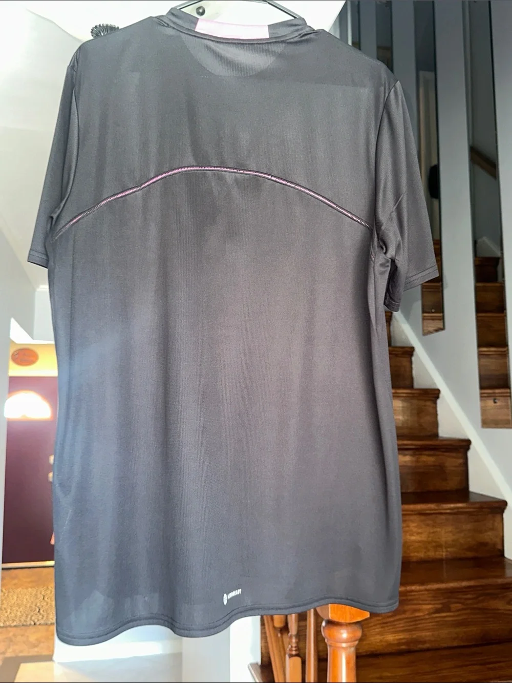 adidas Black Short Sleeve Tee with Iridescent Purple Logo Sz L